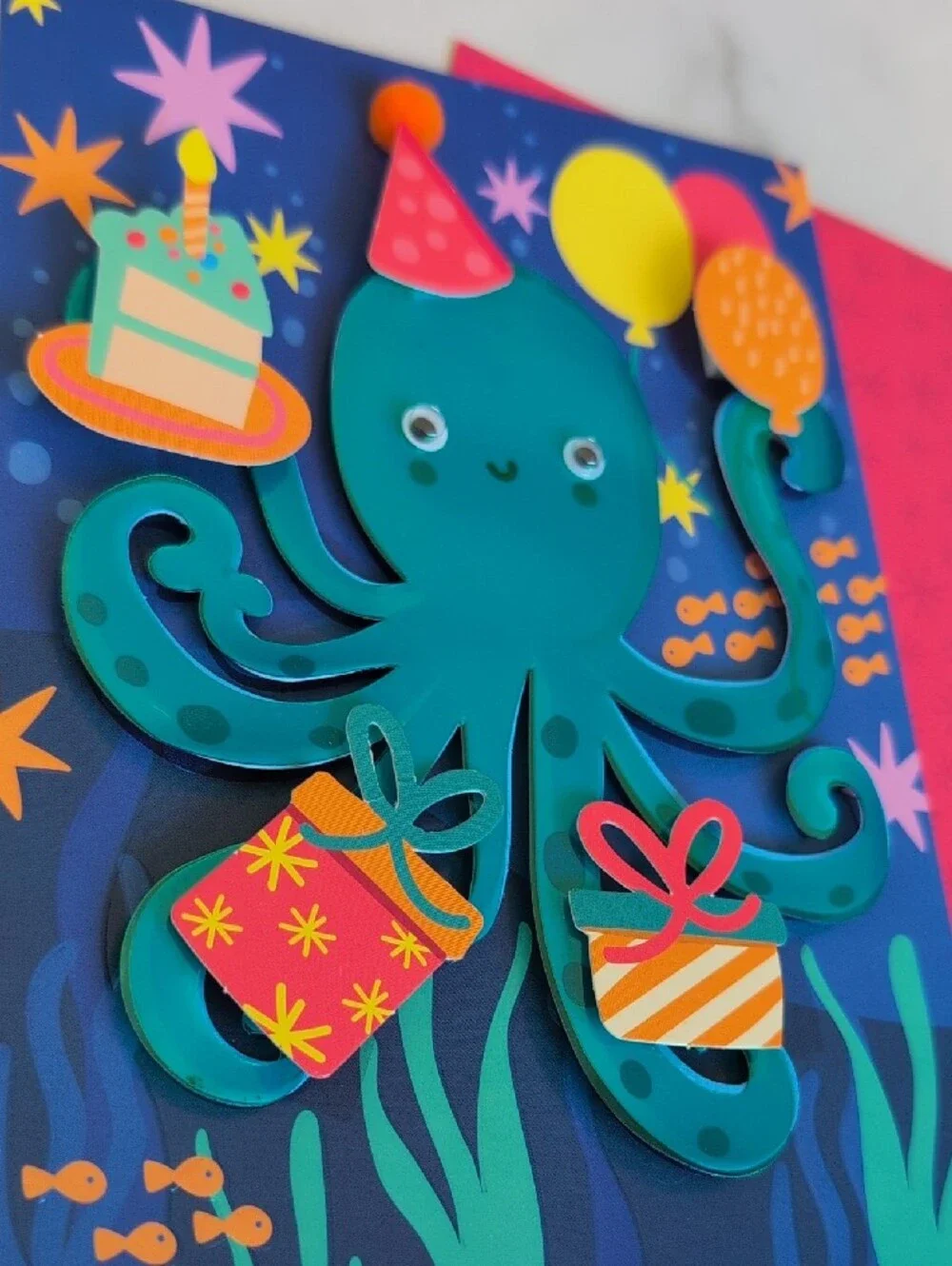 Octopus Birthday Card in Teal and Navy